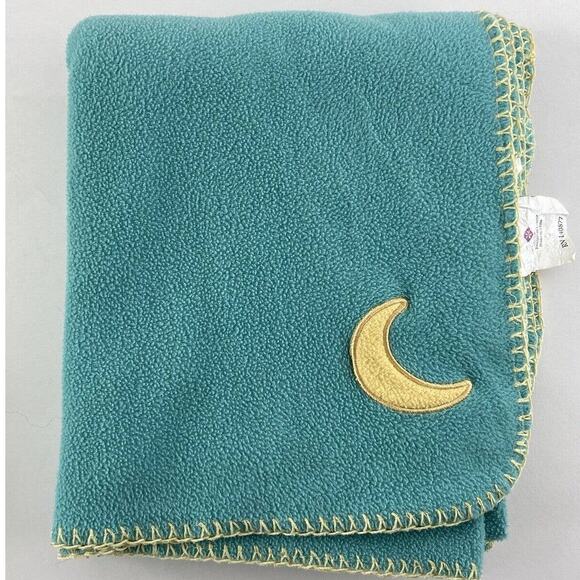 Vintage Belle Yellow Moon Green Turquoise Baby Blanket Security Lovey Fleece HTF - Picture 1 of 6